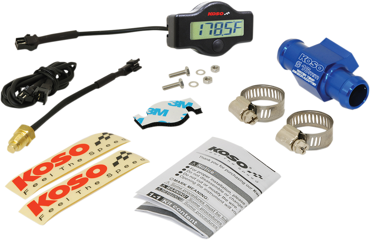 Koso EX01 Water Temperature Gauge/Water Sensor Adapter Black 16mm