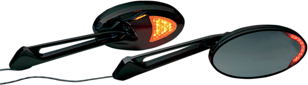 Rivco Black Universal Slotted Motorcycle Lighted Oval Mirrors Harley Davidson