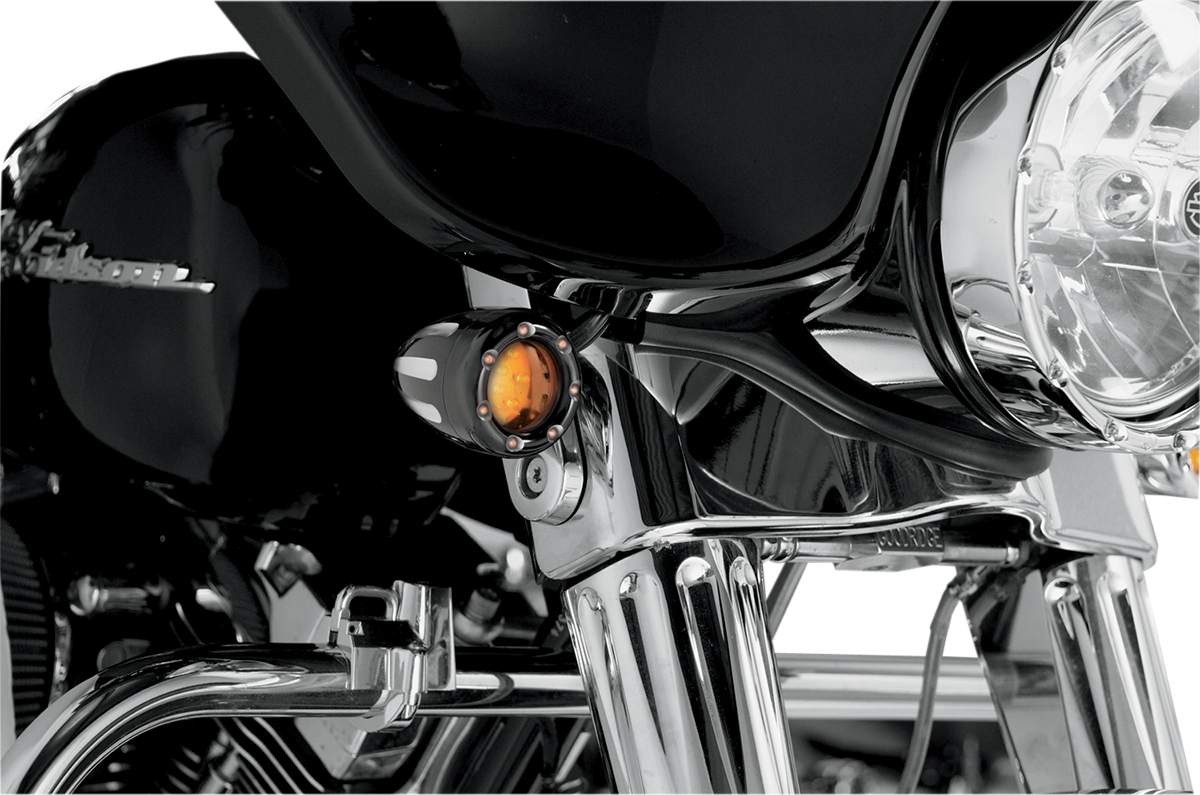 Arlen Ness Black Deep Cut Bullet Amber LED Fire Ring Turn Signal Harley Davidson