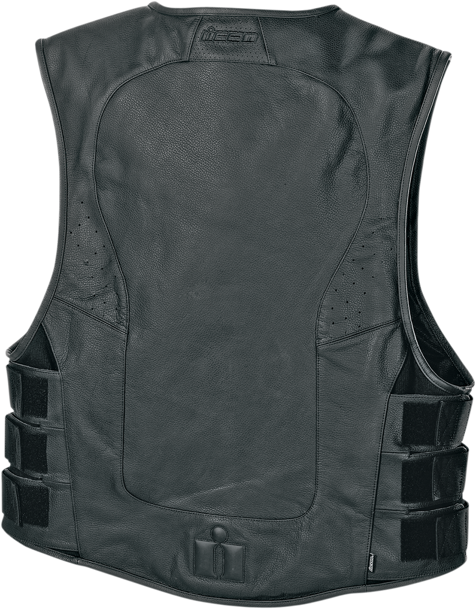 Icon Mens Black Leather Regulator Stripped Motorcycle Riding Armored Club Vest