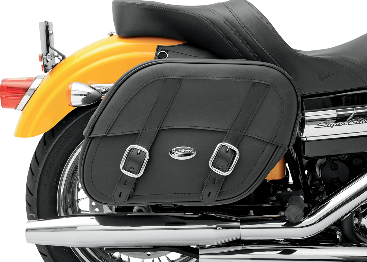 Saddlemen Black Drifter Leather Shock Cut Out Motorcycle Saddlebags for Harley