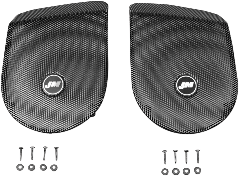J&M Black Motorcycle Saddlebag Lid Speaker Grill Set 9813 Harley