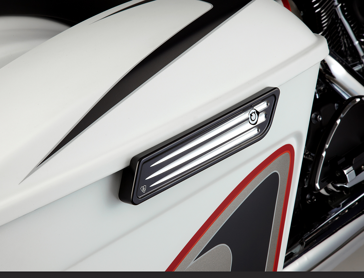 Arlen Ness Black Deep Cut Saddlebag Hinge Covers 1419 Harley Bagger Touring JT's CYCLES