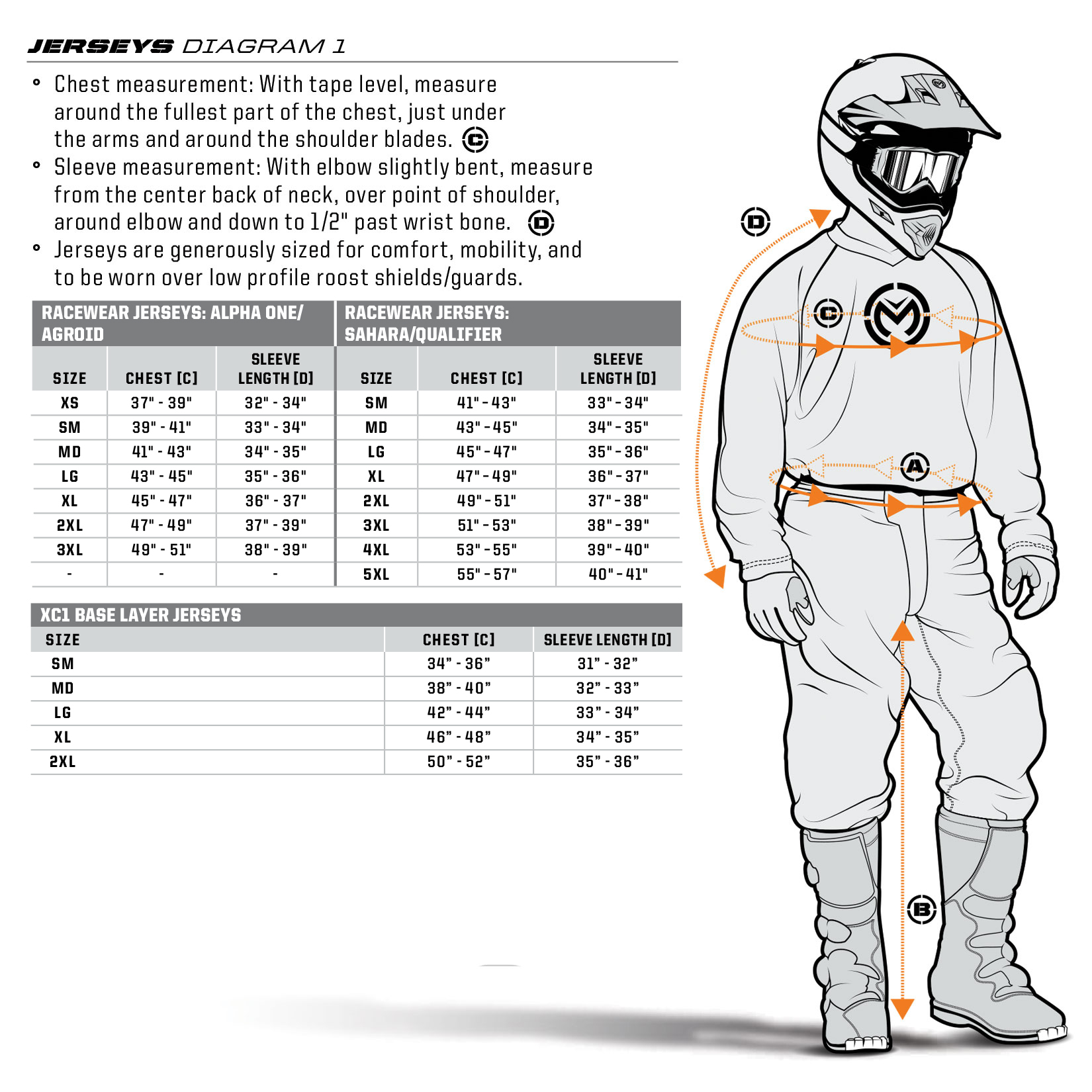 Moose Racing jersey size chart