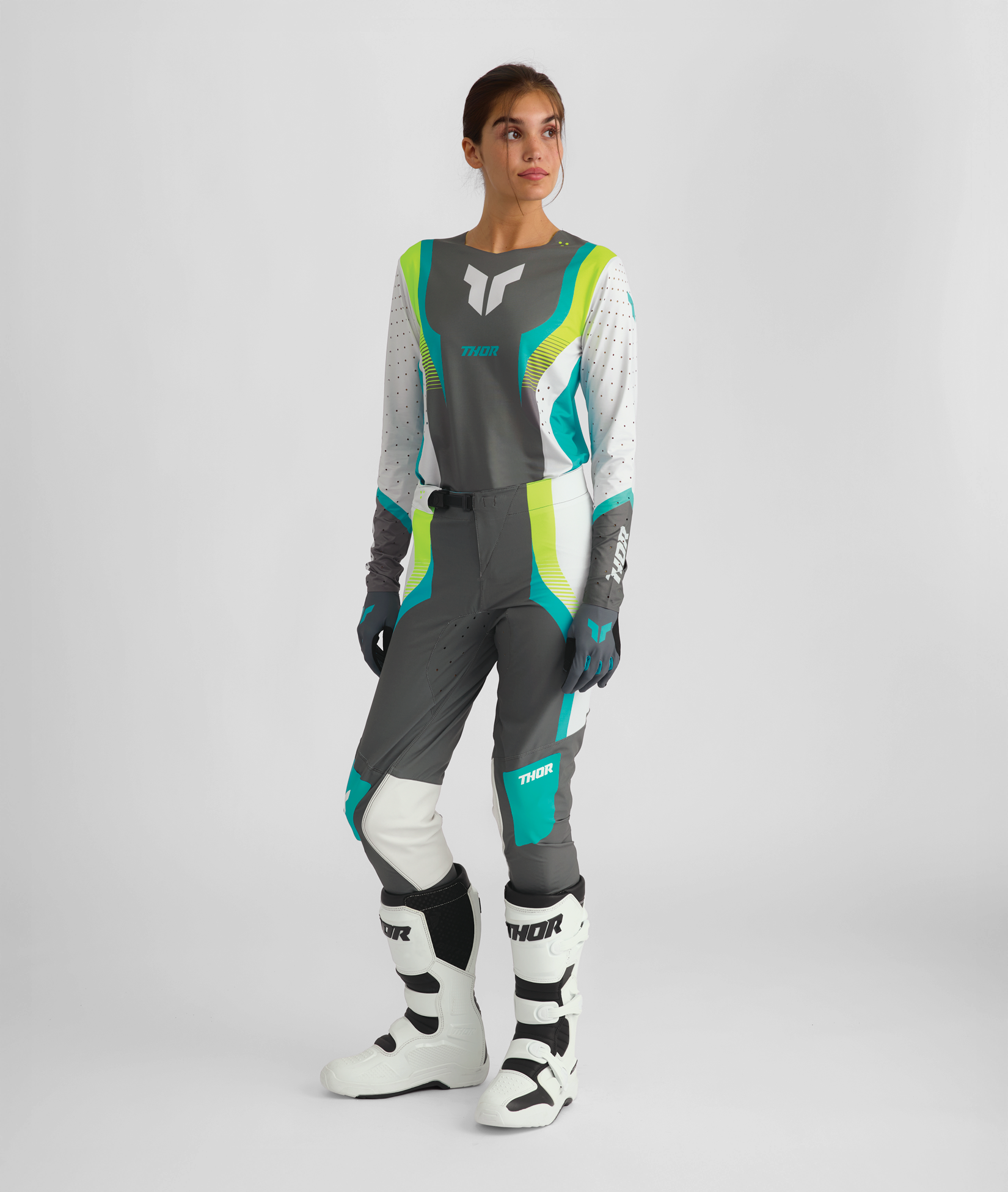 Thor 2026 Womens Sportmode Velocity Gray/Aqua Motocross Jersey