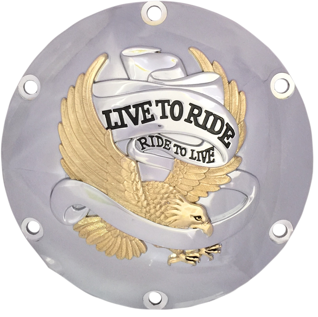 Drag specialties Live to Ride Derby Cover - 6-Hole - Gold Harley Davidson