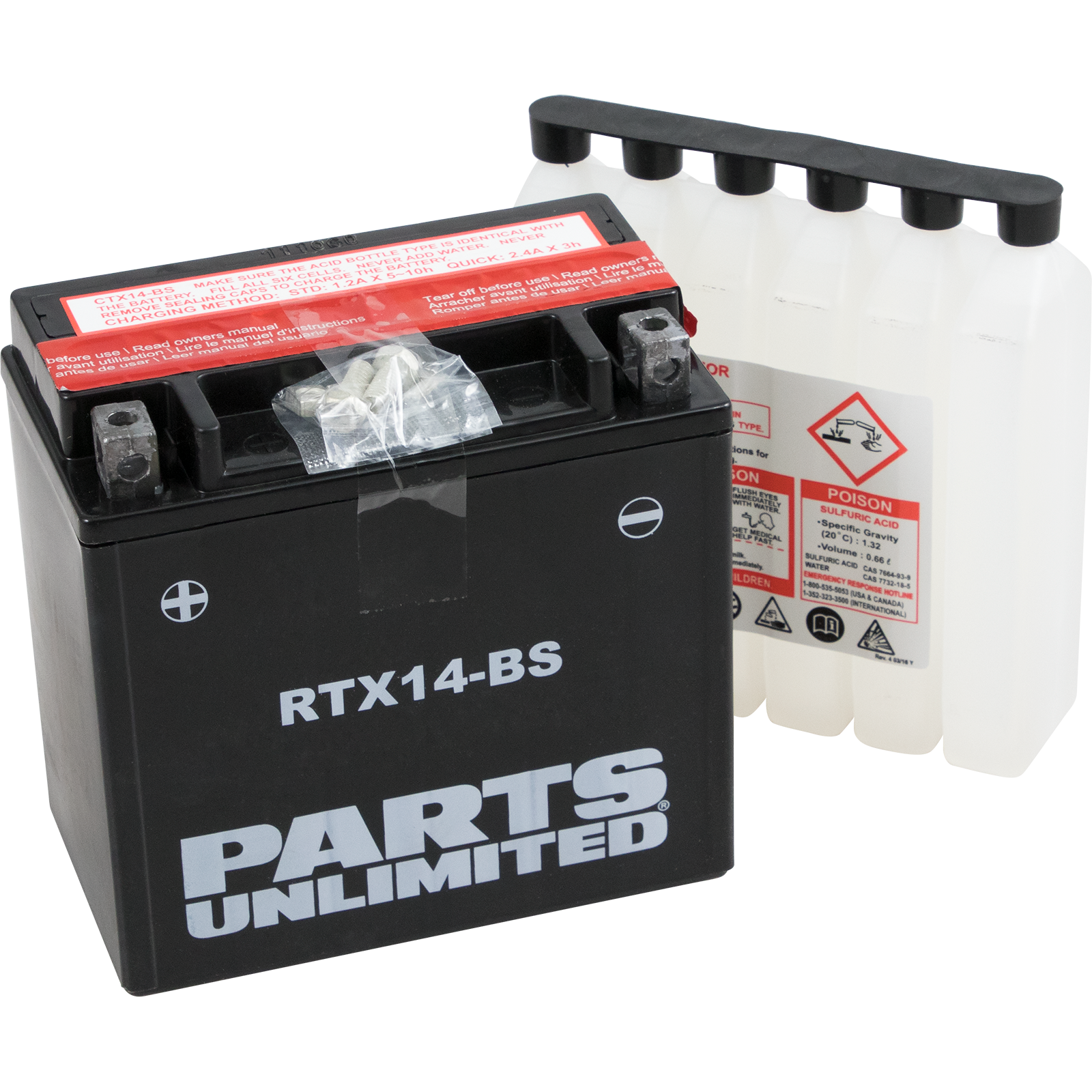 Parts unlimited AGM Battery - RTX14-BS .69 L Aprilia/BMW/Honda/Yamaha/Suzuki/Kawasaki/Triumph/Kymco/Piaggio/Moto Guzzi/Vespa/Husqvarna/KTM/Royal Enfield