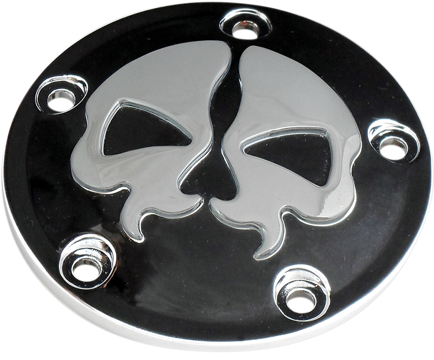 Drag specialties Points Cover - Black - Chrome Skull - 5 Hole - Twin Cam Harley Davidson