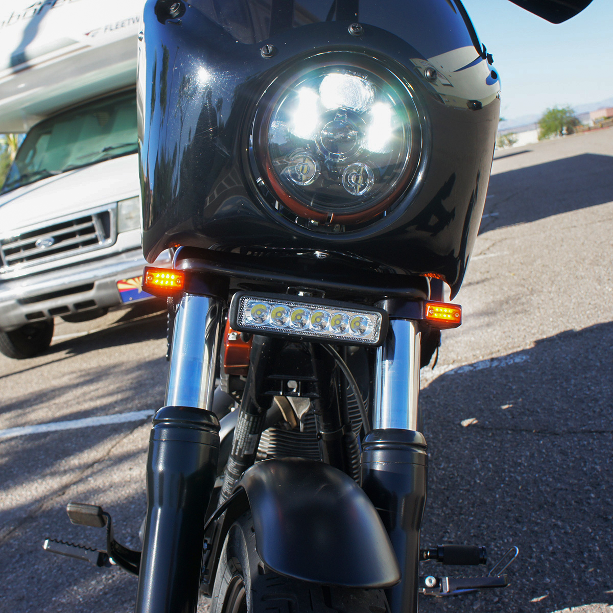 Joker Machine Fork Mount Rectangle Turn Signals For Harley