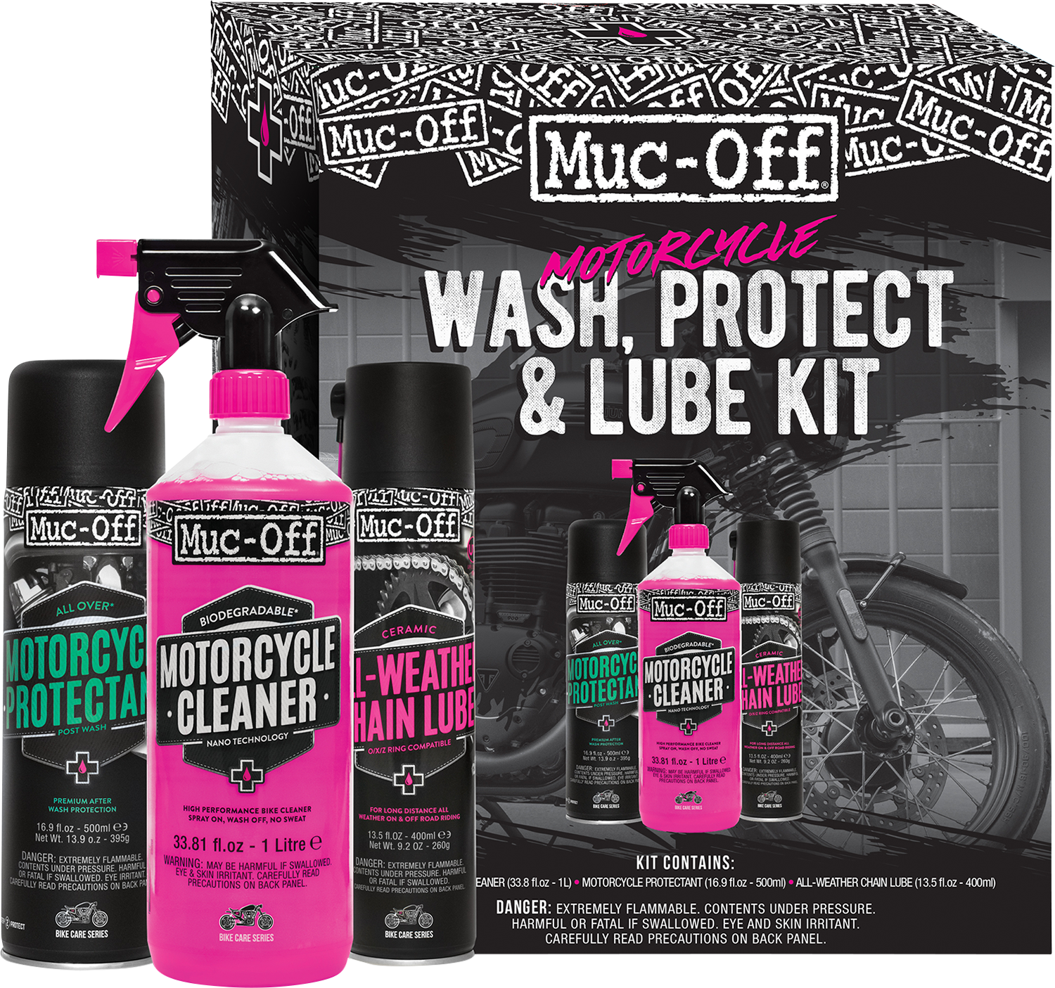 Muc-Off Motorcycle Wash, Protect & Lube Kit