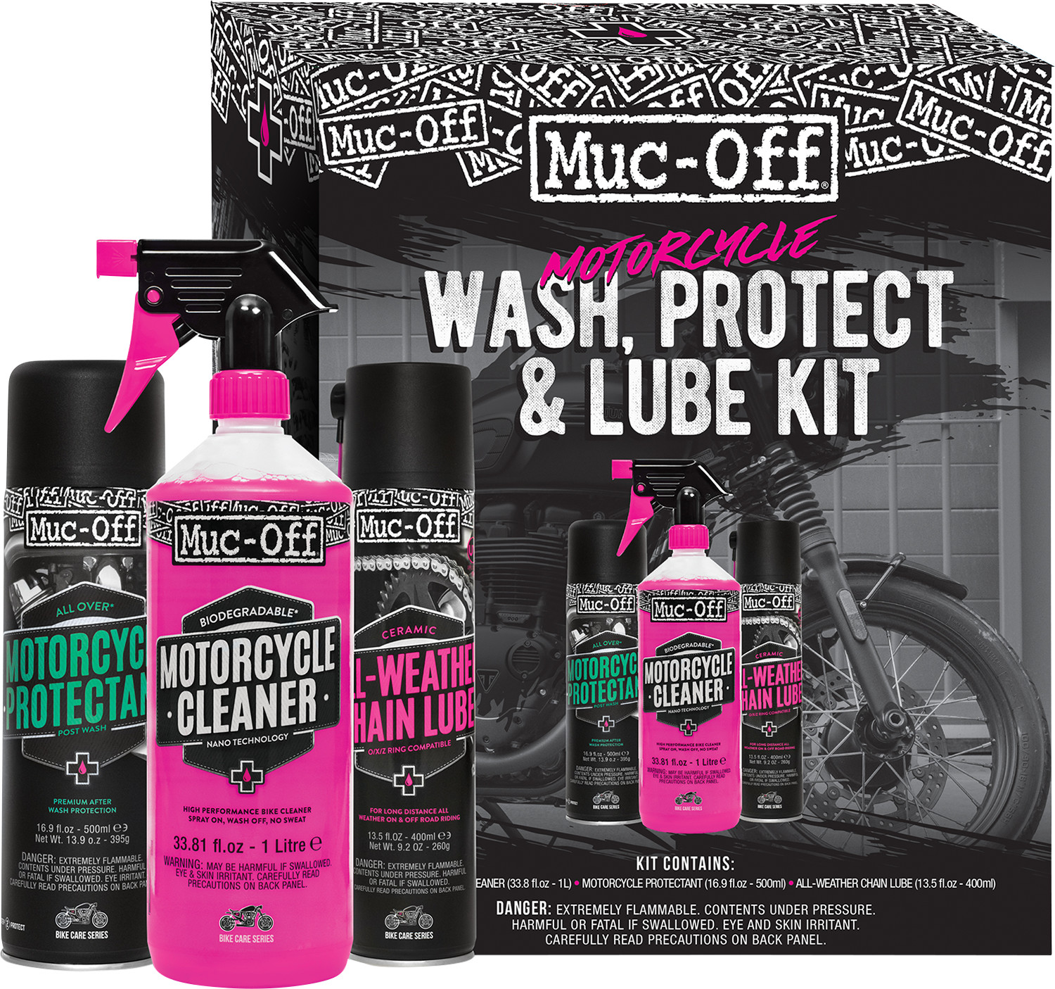 Muc-Off Motorcycle Wash, Protect & Lube Kit