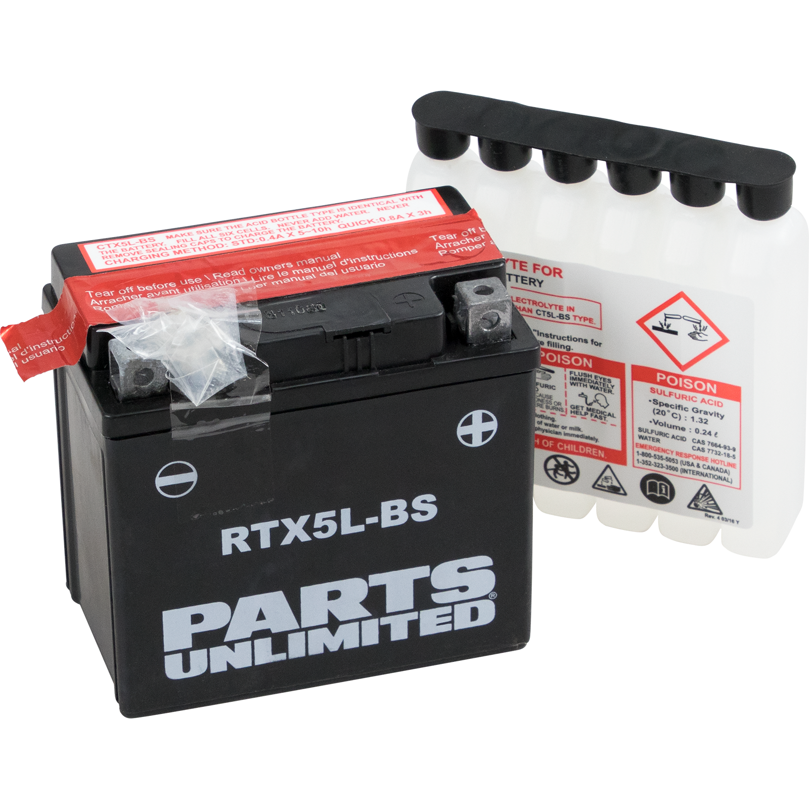 Parts unlimited AGM Battery - RTX5L-BS .24 L Kawasaki/Arctic Cat/Kymco/Yamaha/KTM/Honda/Cannondale/E-Ton/Kasea/Suzuki/Polaris/Aeon/Aprilia