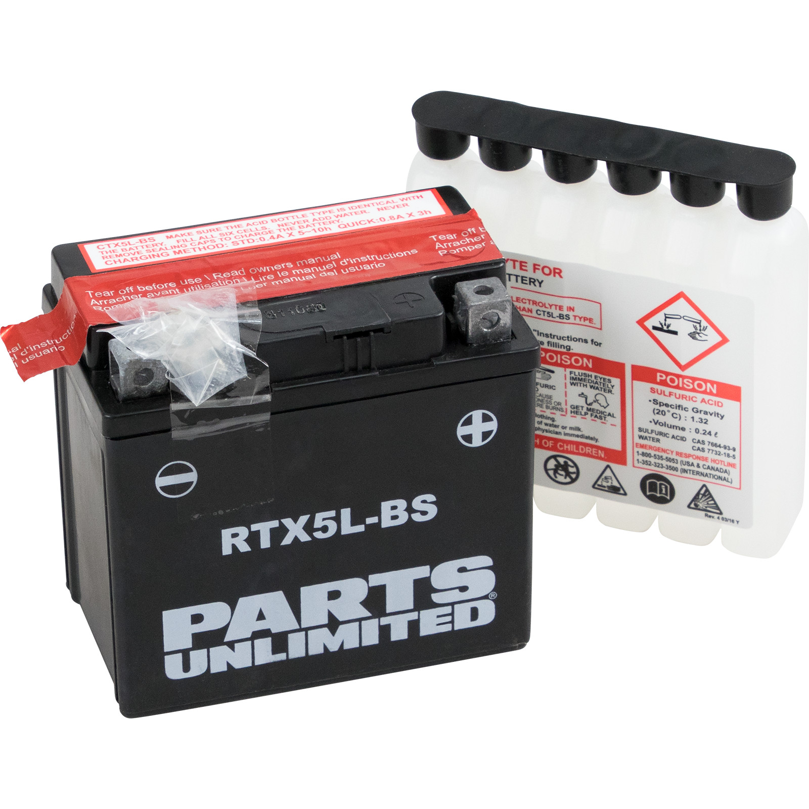 Parts unlimited AGM Battery - RTX5L-BS .24 L Kawasaki/Arctic Cat/Kymco/Yamaha/KTM/Honda/Cannondale/E-Ton/Kasea/Suzuki/Polaris/Aeon/Aprilia