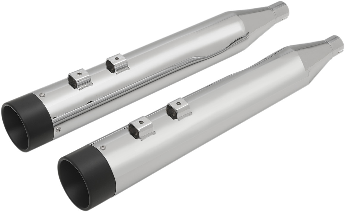 Drag specialties 4" Slip-On Mufflers with Billet End Caps - Chrome/Black Harley Davidson