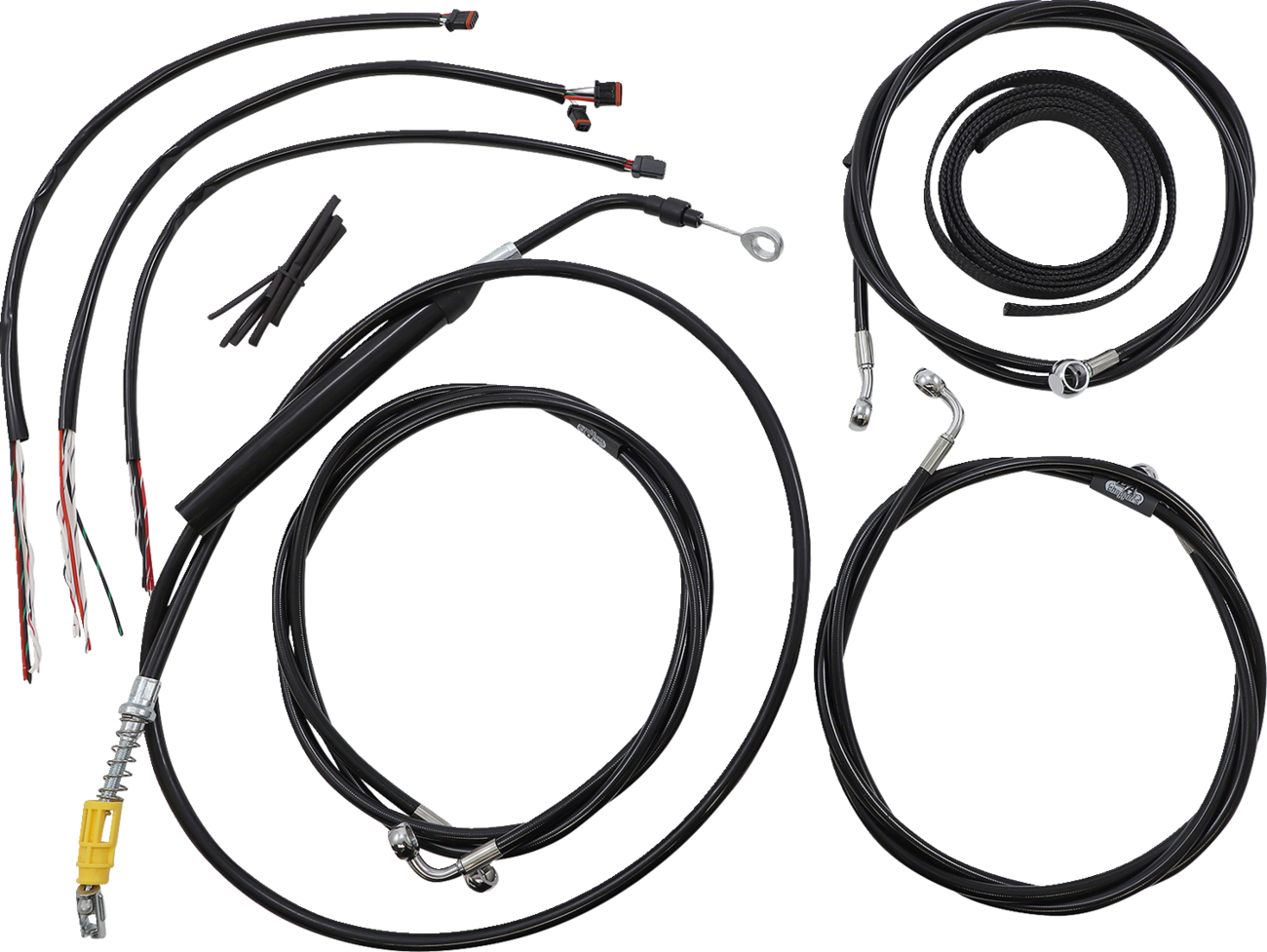 LA CHOPPERS Complete Black Vinyl Braided Handlebar Cable/Brake Line Kit