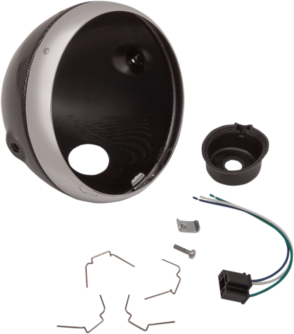 Emgo Lucas Style Headlight Shell - 7" - Faux Carbon