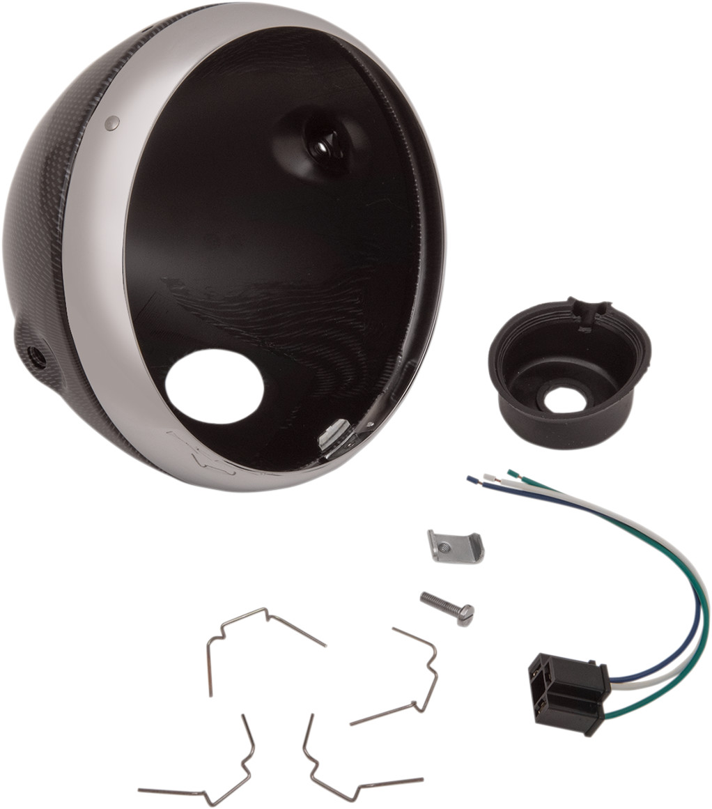 Emgo Lucas Style Headlight Shell - 7" - Faux Carbon