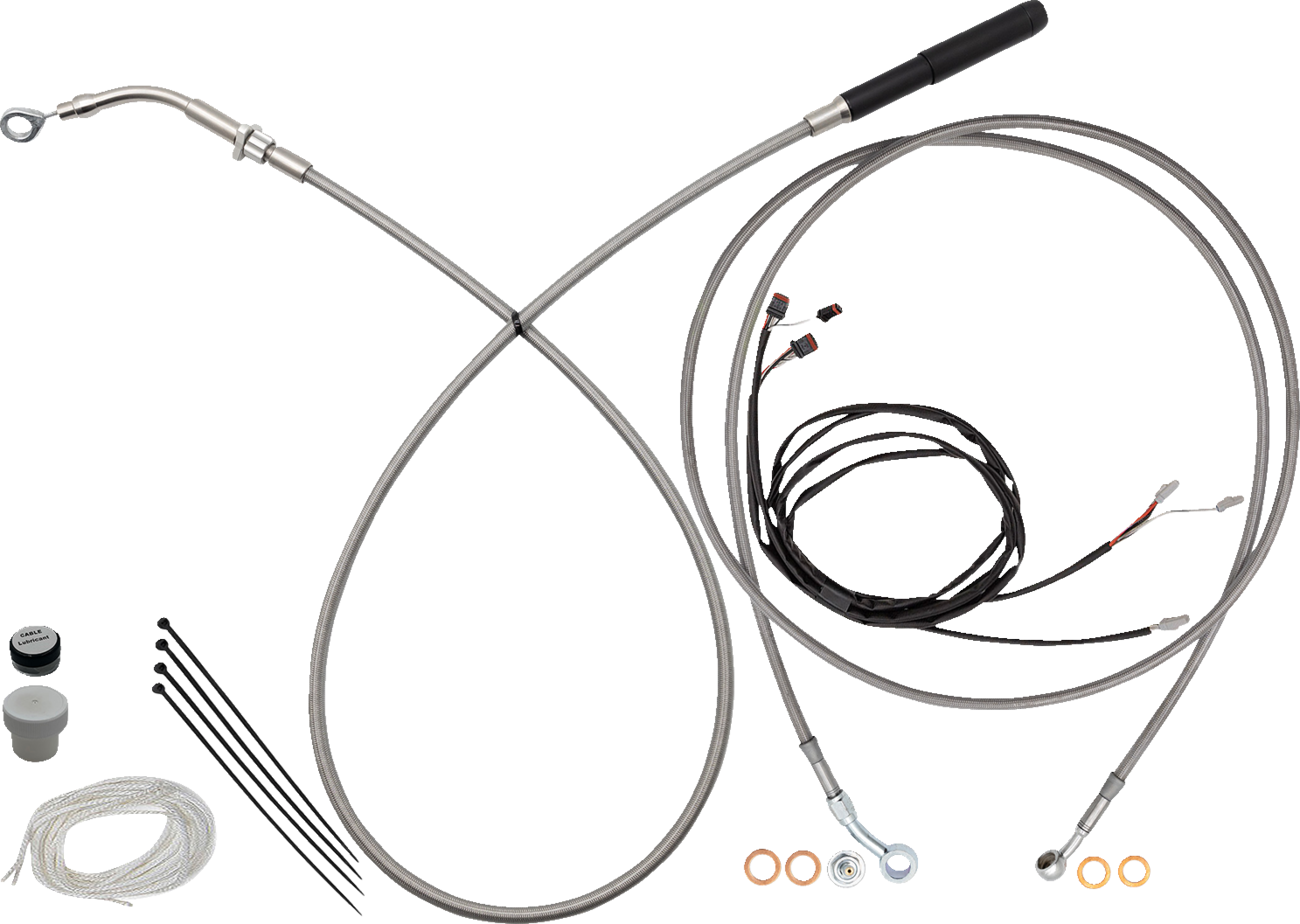 Fat baggers inc. EZ Install Kit - 11"/12" Handlebars - Upper Clutch - Full Length - Braided Stainless Steel Harley Davidson