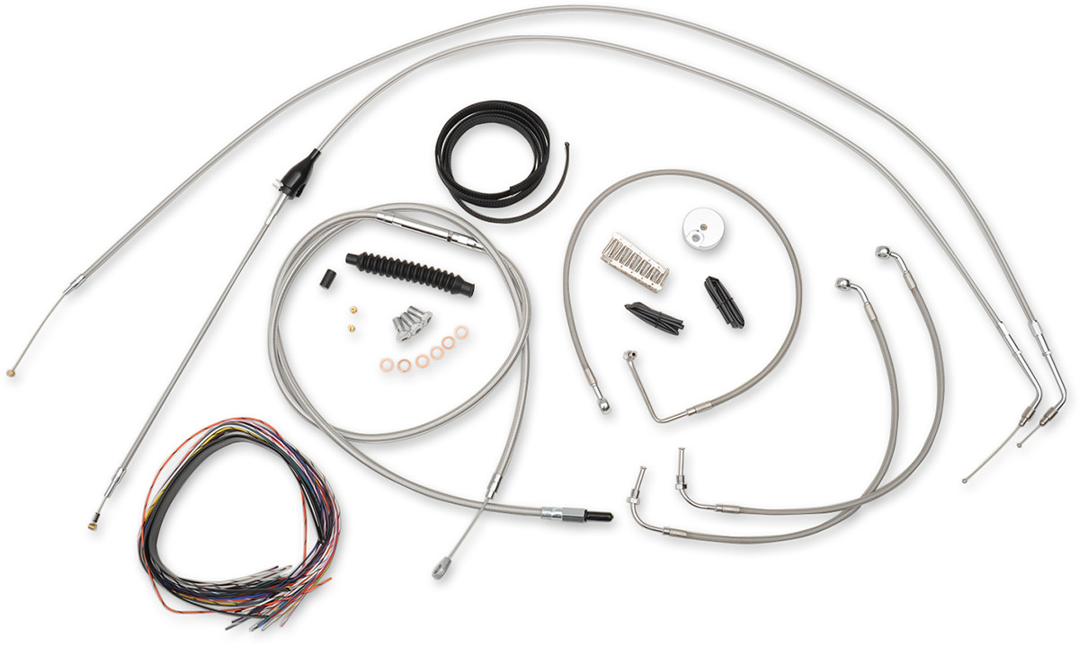 La choppers Complete Stainless Braided Handlebar Cable/Brake Line Kit - 15"-17" Handlebars - '96-'06 FLH Harley Davidson