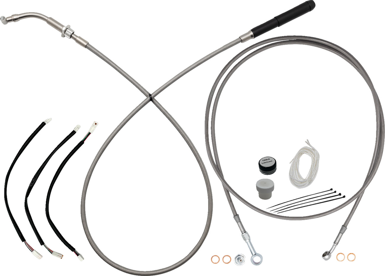 Fat baggers inc. EZ Install Kit - 11" Handlebars - Upper Clutch - Full Length - Braided Stainless Steel Harley Davidson