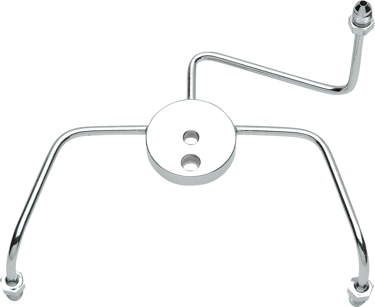 Drag Specialties Chrome Steel Front Brake Tee with Fittings for Dual-Disc Applications