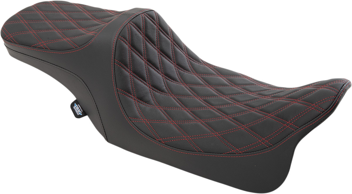 Drag specialties seats Predator III 2-Up Seat - Double Diamond - Red Thread - FL '99-'07 Harley Davidson