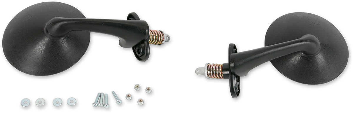 Parts unlimited Mirrors - Spring-Loaded - Side View - Round - Black - Pair