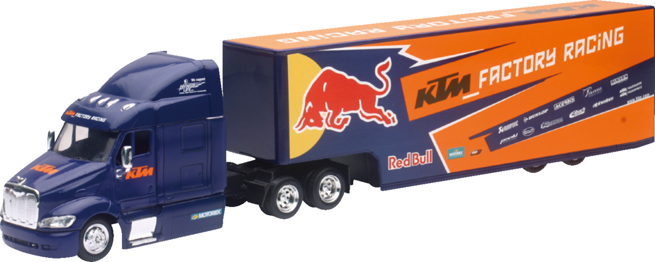 NEW RAY TOYS - 15973 - Peterbilt Red Bull Ktm Race Team Truck - 1:43 Scale - Blue/Orange image 1 of 3