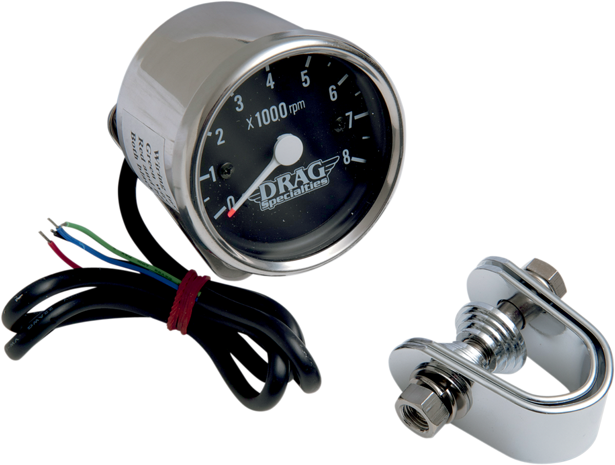 Drag specialties 2.4" Mini Electronic 8000 RPM Tachometer - Chrome Housing - Black Face Harley Davidson