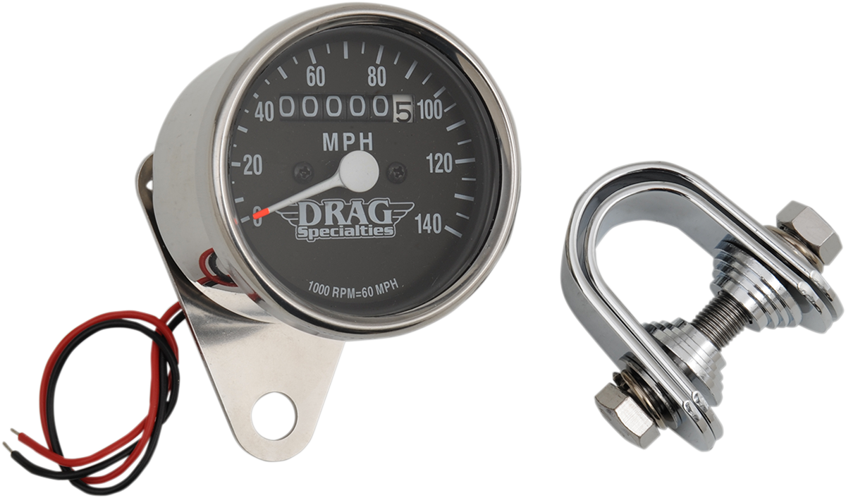 Drag Specialties 2:1 Ratio 2.4/" Mini Mechanical Speedometer w// Chrome Housing