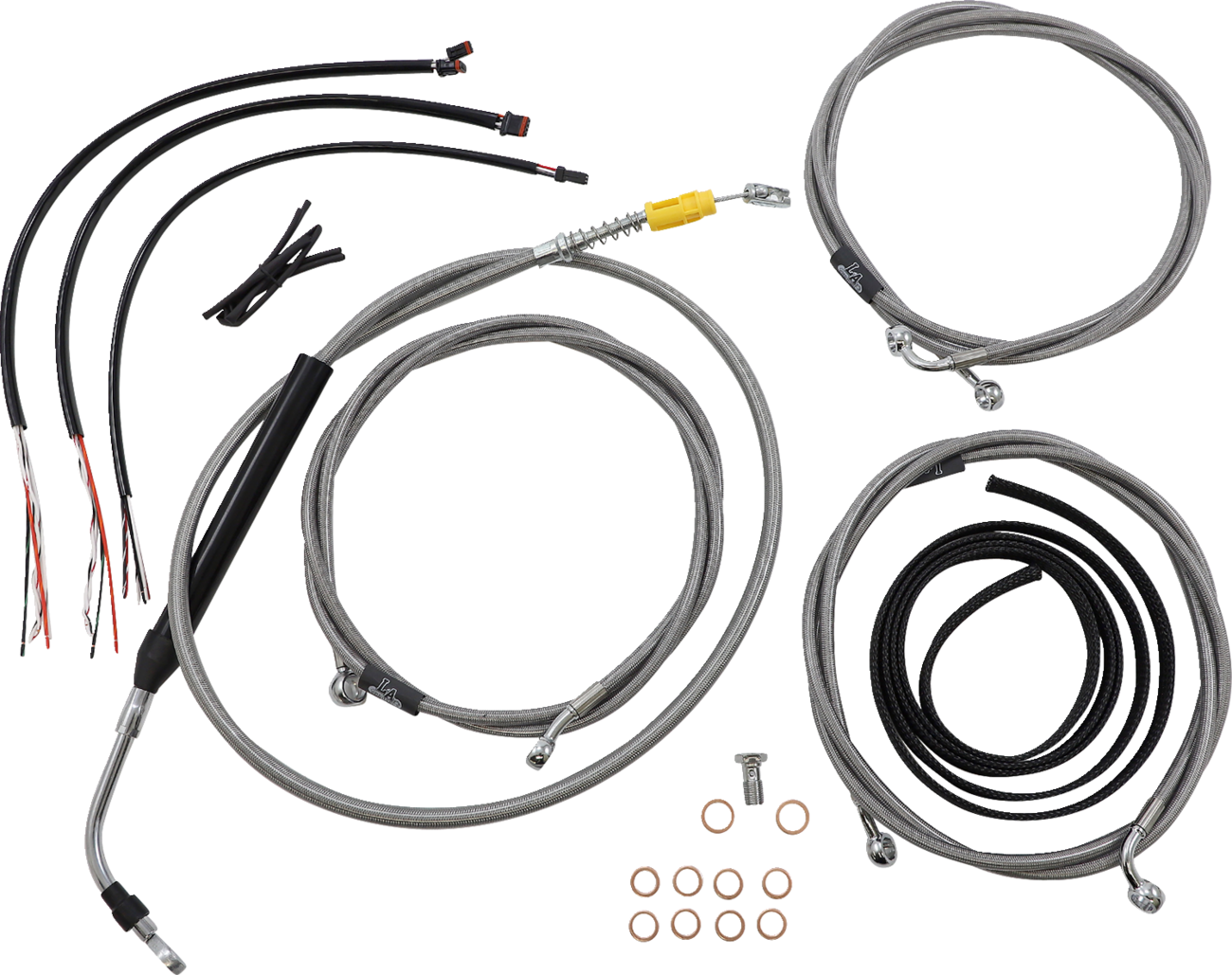 LA CHOPPERS Complete Stainless Braided Handlebar Cable/Brake Line Kit — Cable Kit
