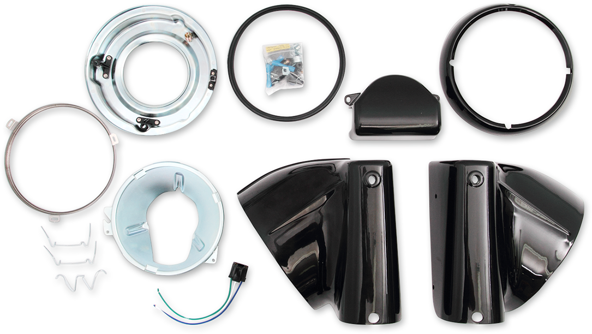 Drag specialties 7" Nacelle Headlight Kit - Black Harley Davidson