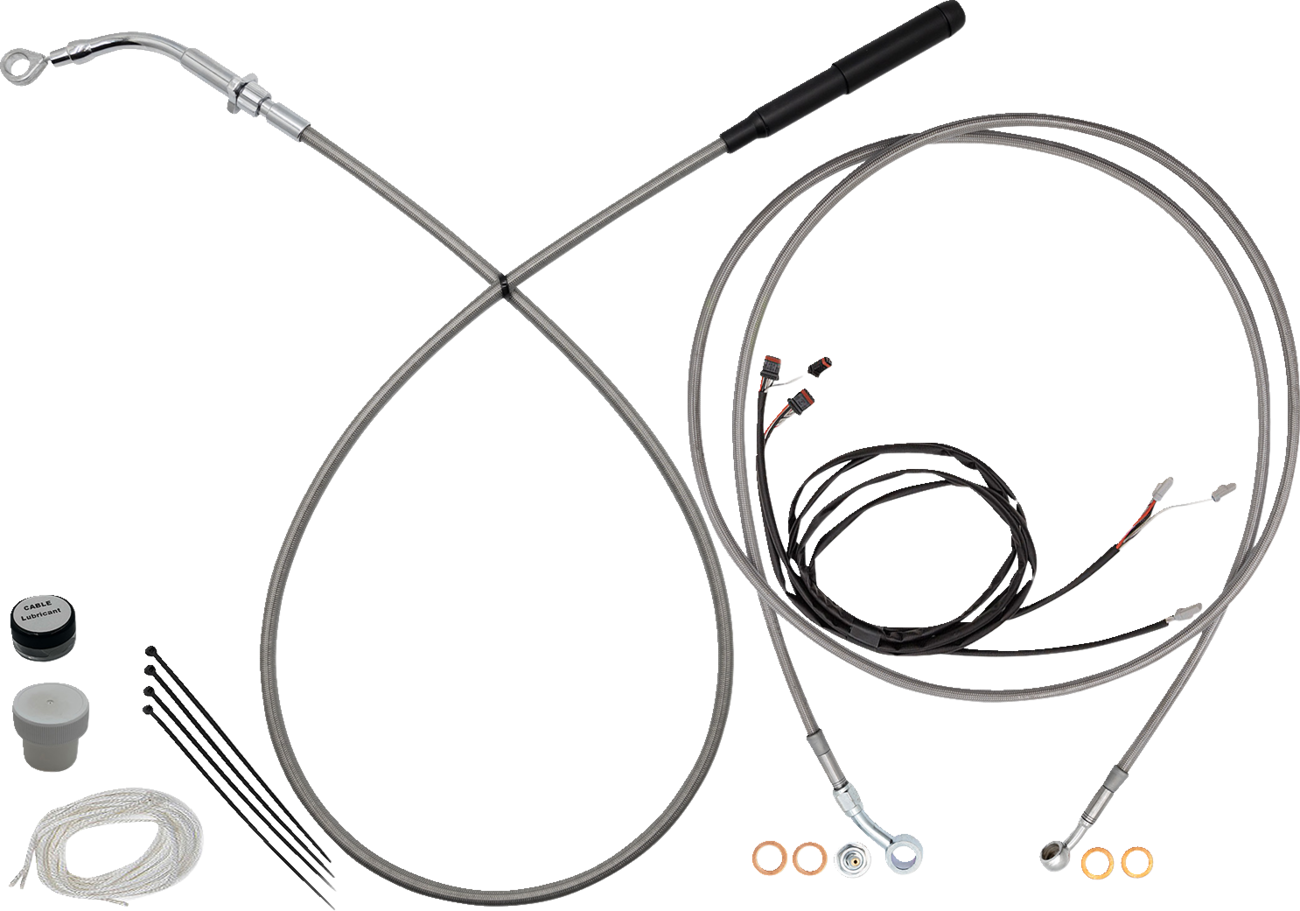 Fat baggers inc. EZ Install Kit - 16" Handlebars - Upper Clutch - Full Length - Braided Stainless Steel/Chrome Harley Davidson