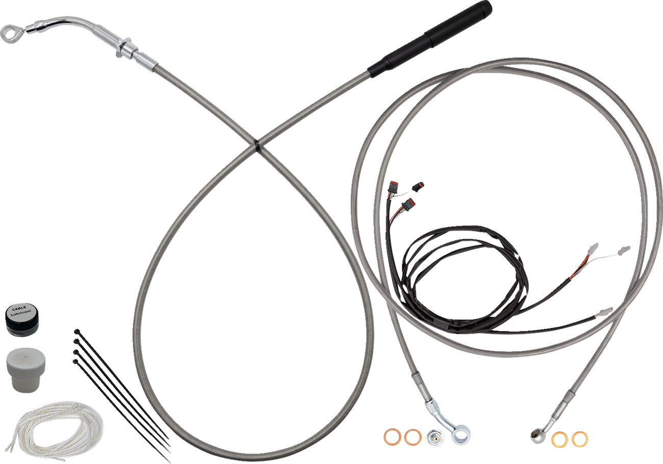 Fat baggers inc. EZ Install Kit - 16" Handlebars - Upper Clutch - Full Length - Braided Stainless Steel/Chrome Harley Davidson