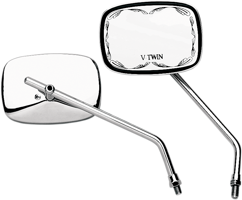 Emgo Mirror - Die-Cast - V-Twin Scrolled - Side View - Rectangle - M10 x 1.25 - Chrome - Left