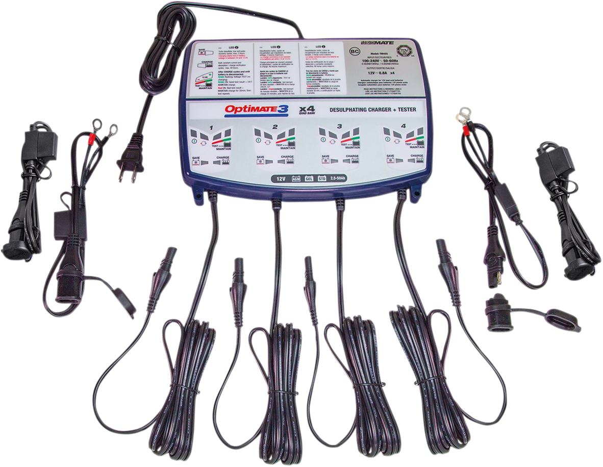 Tecmate TM-451 Optimate 3 Blue White Universal Motorcycle 4 Bank Battery Charger