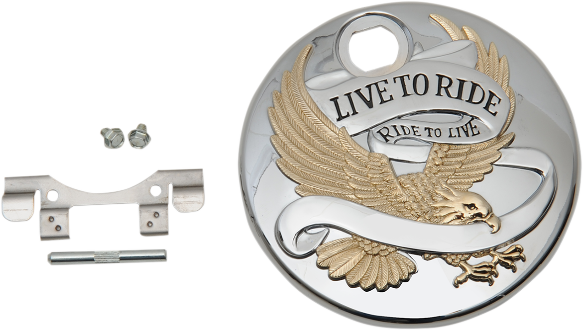 Drag specialties "Live to Ride" Console Door - Chrome with Gold Harley Davidson