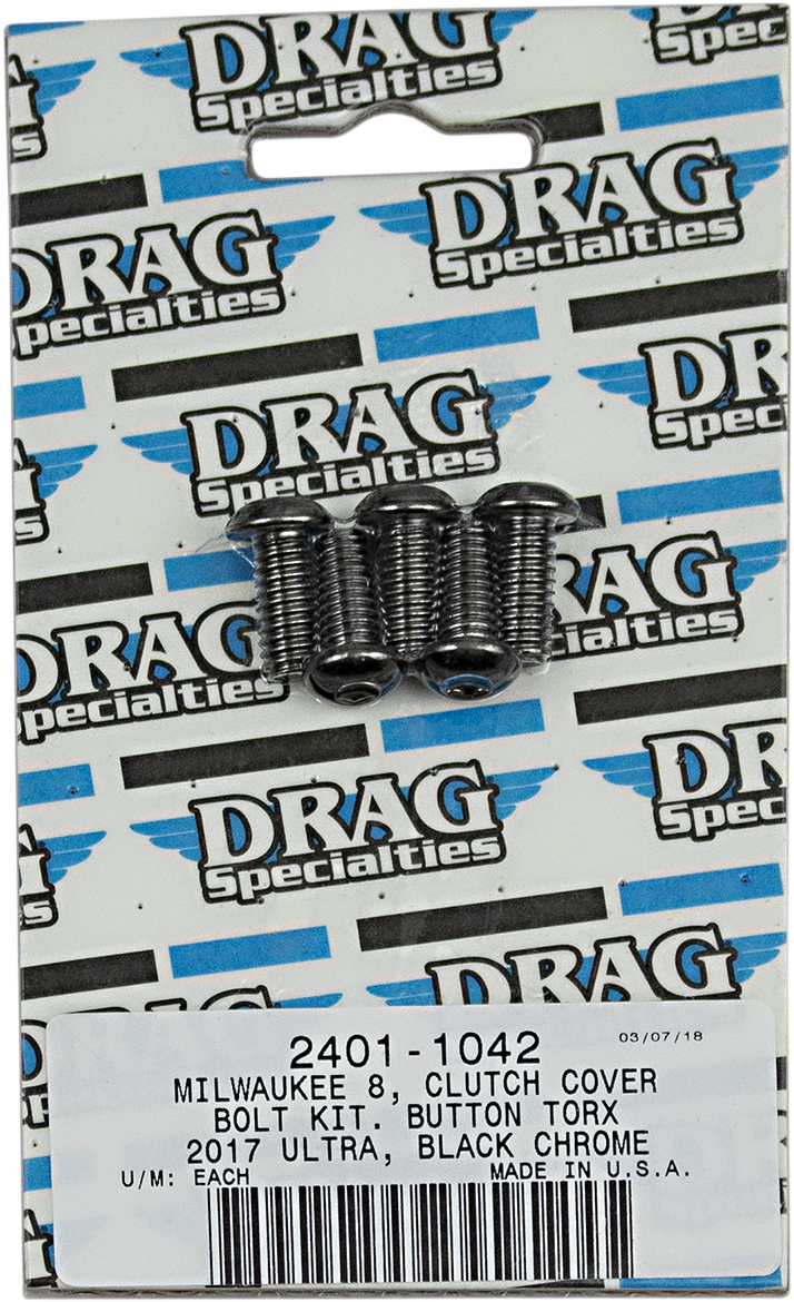 Drag Specialties Black Chrome 5 Pack M8 Clutch Cover Bolt Kit for 1719