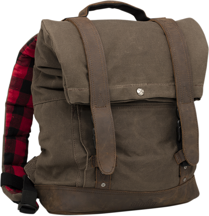 Burly Brand Dark Oak Waxed Cotton Canvas Leather Universal Roll Top Back Pack