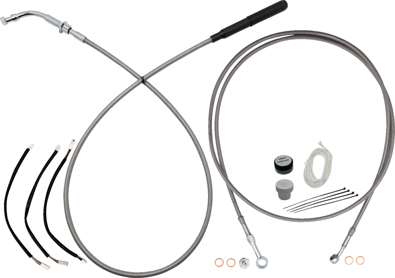 Fat baggers inc. EZ Install Kit - 12" Handlebars - Upper Clutch - Full Length - Braided Stainless Steel/Chrome Harley Davidson