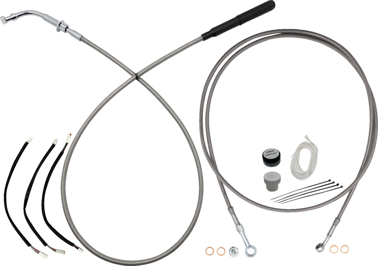 Fat baggers inc. EZ Install Kit - 10" Handlebars - Upper Clutch - Full Length - Braided Stainless Steel/Chrome Harley Davidson