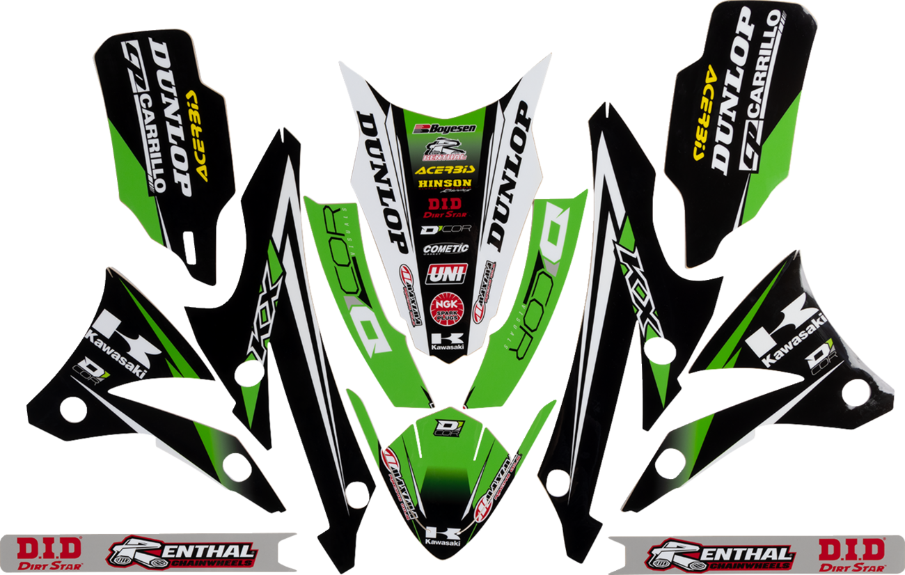 D'cor visuals Team Green Graphics and Trim Kit 2014-2021 Kawasaki KX85 / 2014-2021 Kawasaki KX100