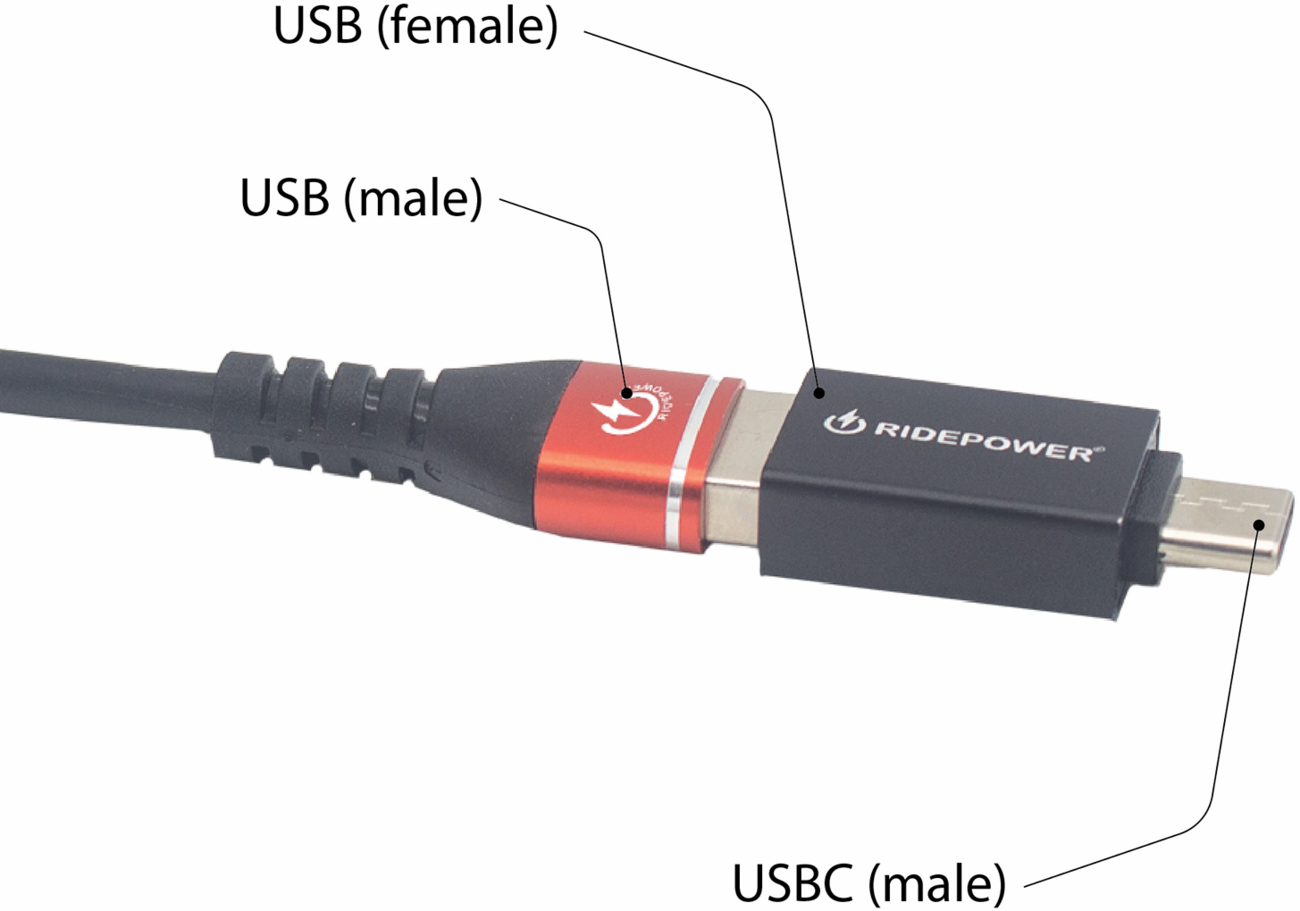 RidePower Male USB To Female USB-C Power Adapter