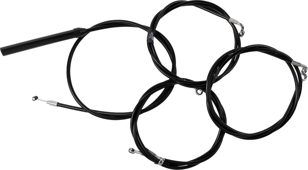 LA CHOPPERS Complete Black Vinyl Braided Handlebar Cable/Brake Line Kit