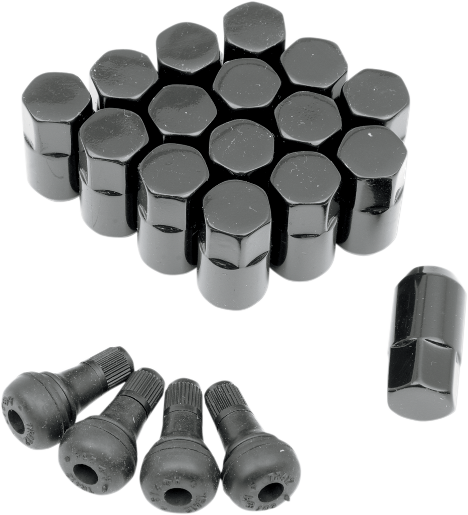 Moose offroad Lug Nuts with Valve Stems - 3/8"-24 - Black - Tapered - 16 Pack Polaris