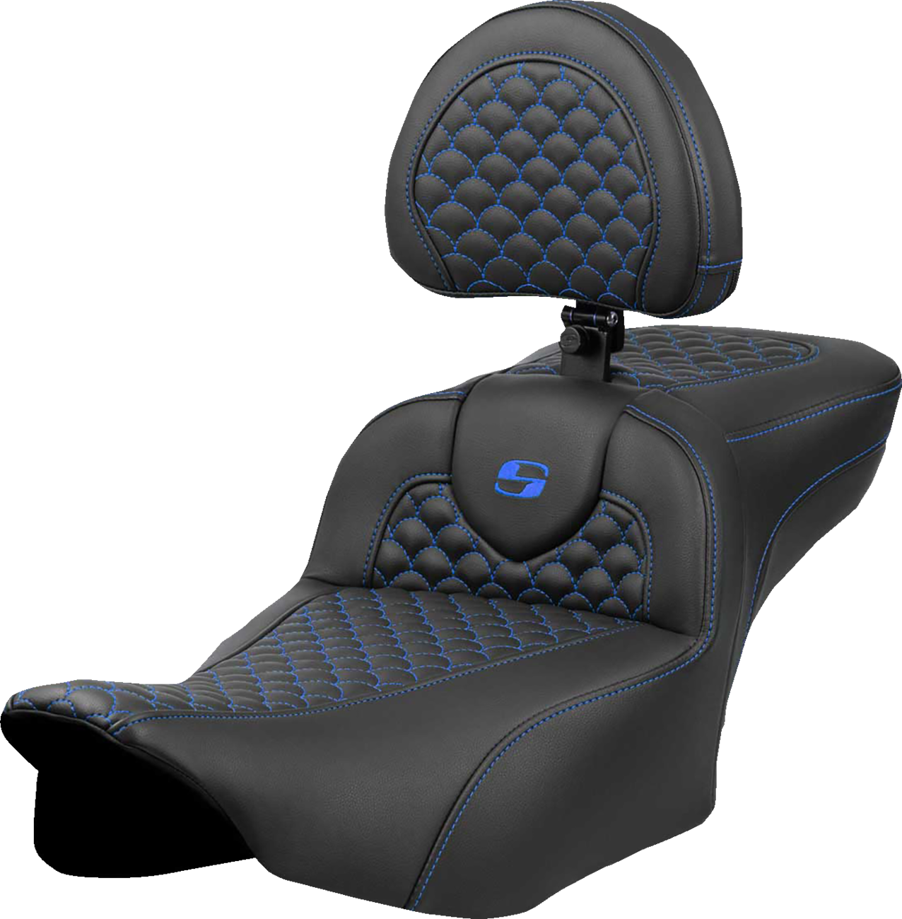 Saddlemen Roadsofa™ Extended Reach Seat - Dragon Scale Stitch - Blue Stitch - w/ Backrest - FLTR/FLHX '23-'24 Harley Davidson