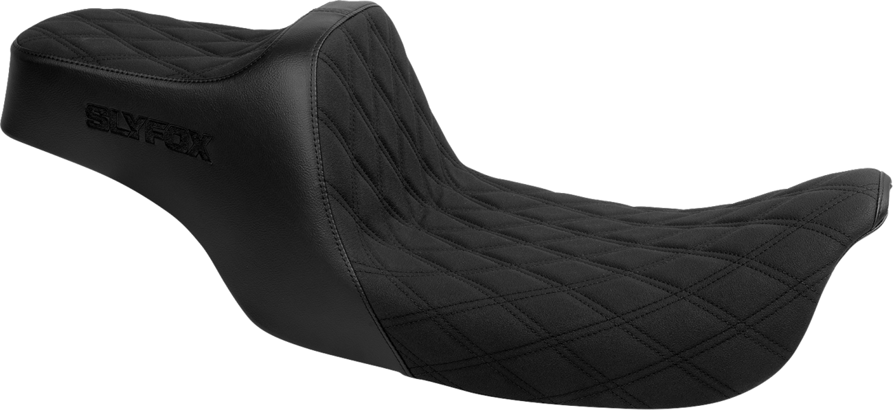 Slyfox High Noon Seat - Double Diamond - Black Logo - Black Stitch - FLH/FLT '97-'07 Harley Davidson