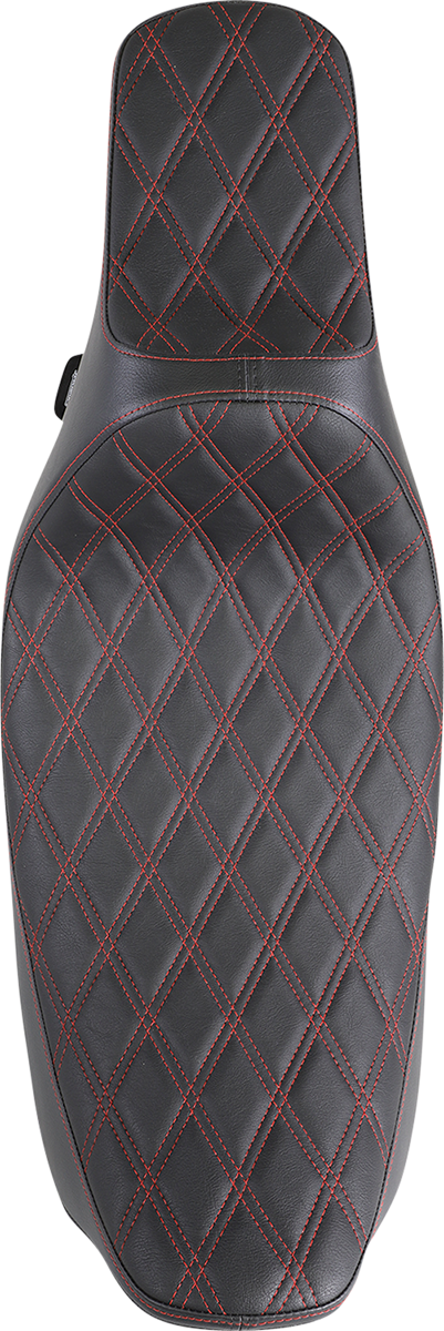 Drag specialties seats Extended Reach Predator III Seat - Double Diamond - Black w/ Red Stitching - FL '99-'07 Harley Davidson