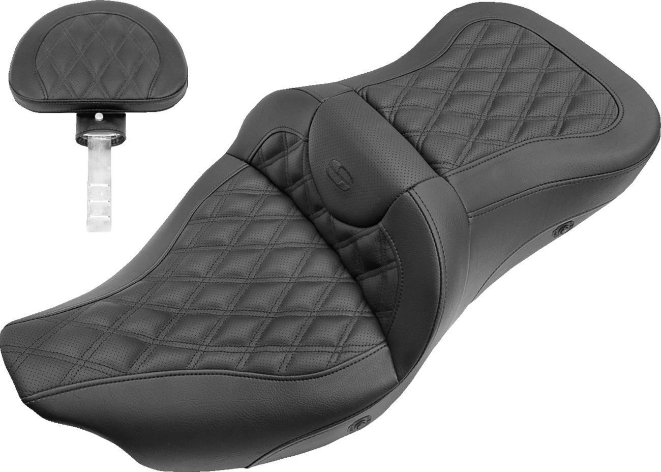 SADDLEMEN (808-07B-184BRHC) Extended Reach Roadsofa(tm) Seat | Extended Reach Roadsofa(tm) Seat - Lattice Stitched - Backrest - Heated - '08-'23 FL