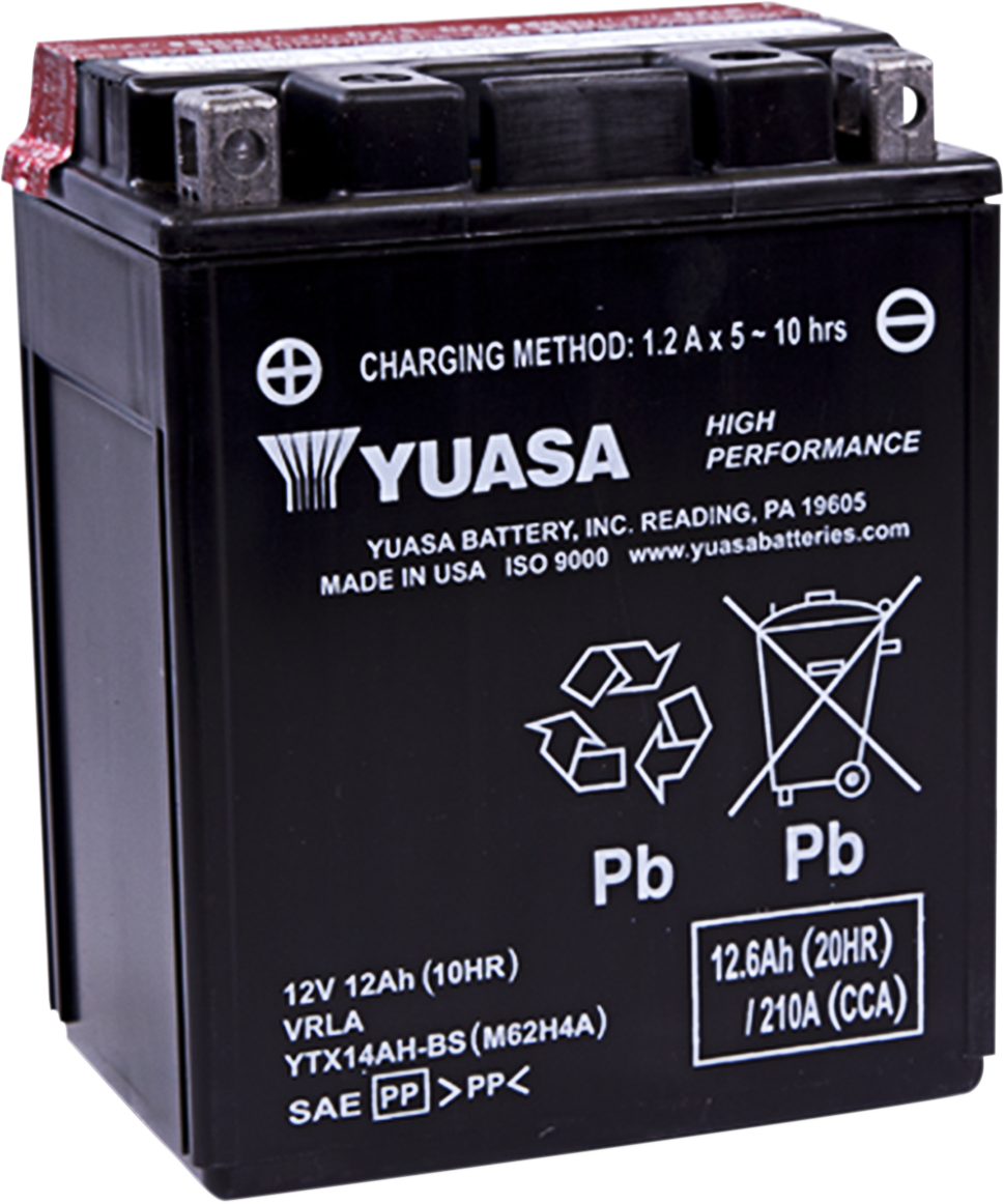 Yuasa AGM Battery - YTX14AH-BS .66 L Kawasaki/Arctic Cat/Honda/Suzuki/Yamaha/Polaris/Indian/Bimota/Linhai